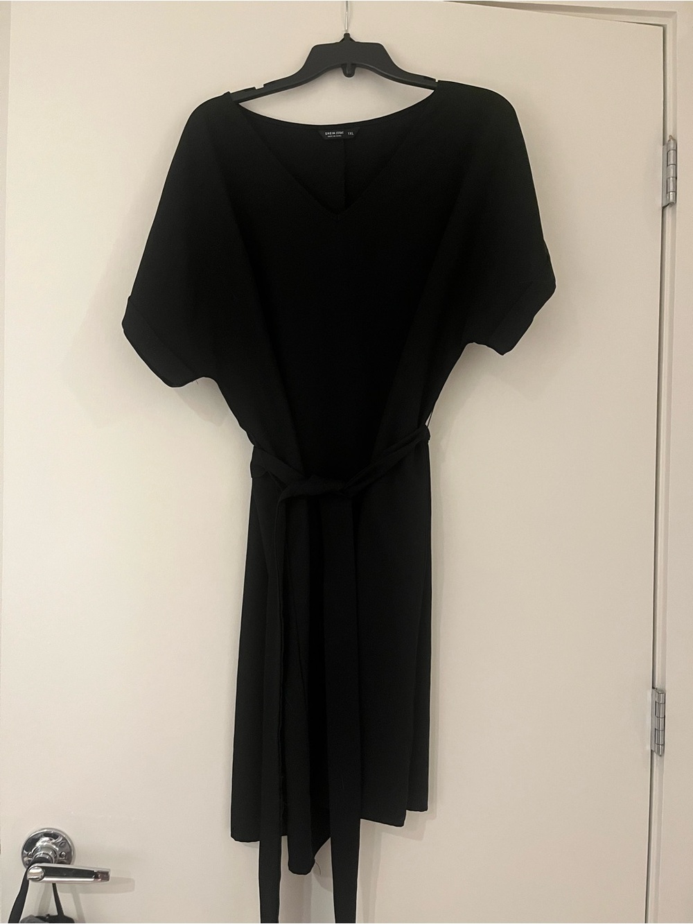 Black V-Neck Belted Women’s Dress Shein Curve